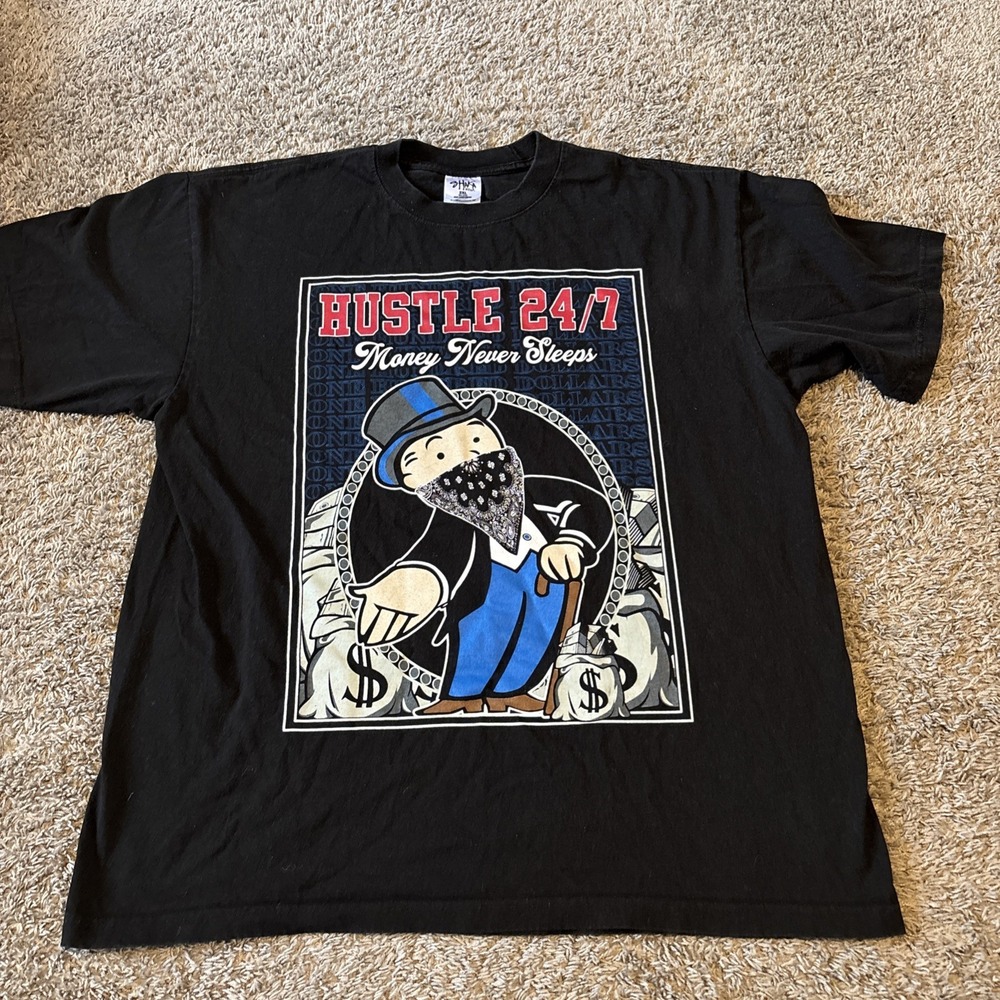 Money Never Sleeps Hustle 24/7 Mens Heavyweight T-Shirt 2XL Shaka‎ Wear Tee
